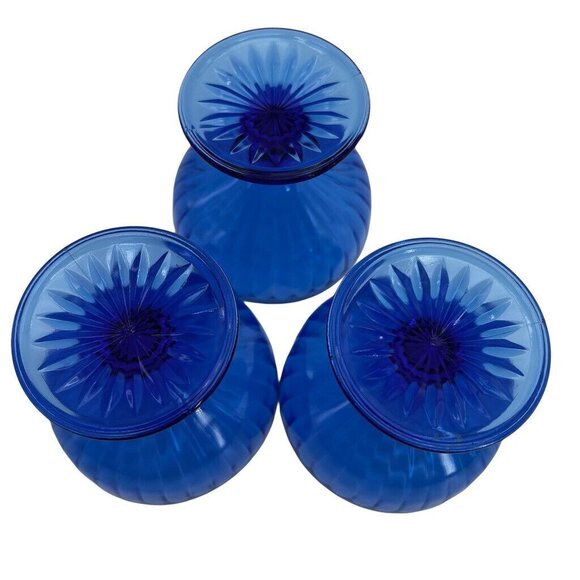 3 Vintage Hazel Atlas Aurora Colbalt Blue Footed Coupes Dessert Bowl Depression - Picture 4 of 6